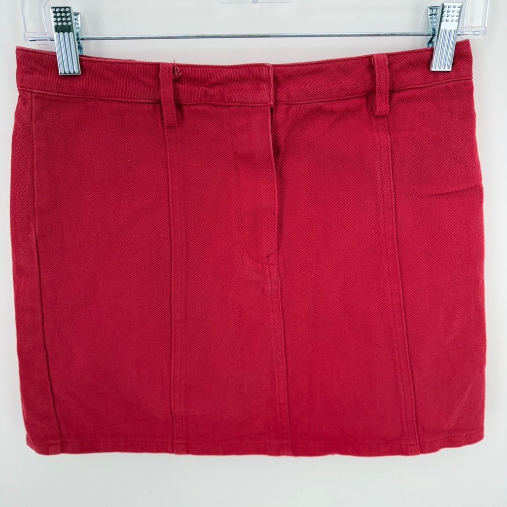 Forever 21 Womens Red Denim Mini Skirt High Waisted Seam Detail Size Medium